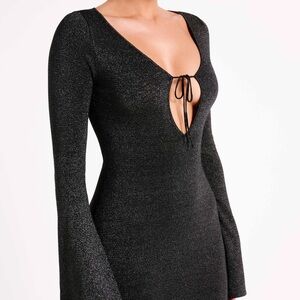 Meshki black metallic Kamila long-sleeve keyhole maxi dress - size XL